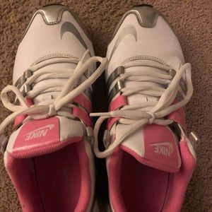 Womans rare pink and white Nike shox.